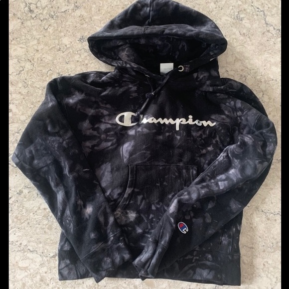 Black tye dye Champion Hoodie - Picture 1 of 2
